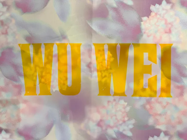 Hand-printed WU WEI letterpress print on floral fabric