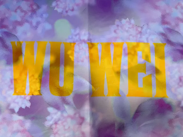 WU WEI letterpress print on lilac floral fabric
